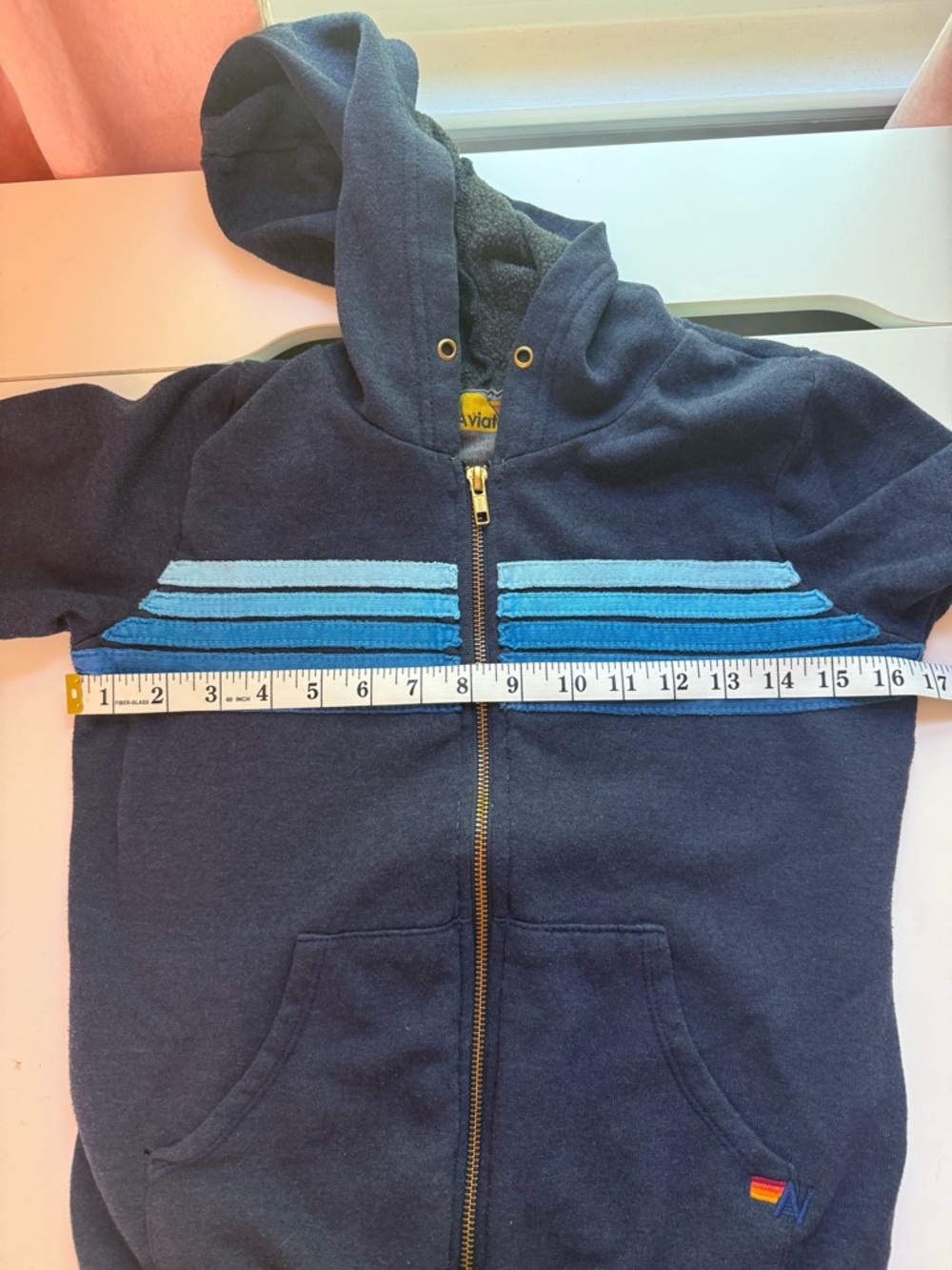 Aviator Nation KID'S 5 STRIPE HOODIE - NAVY // BLUE STRIPES Youth Size 14 - Picture 8 of 8